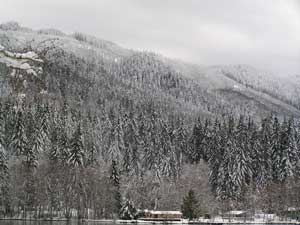 Snow on the mountains near Lake Crescent